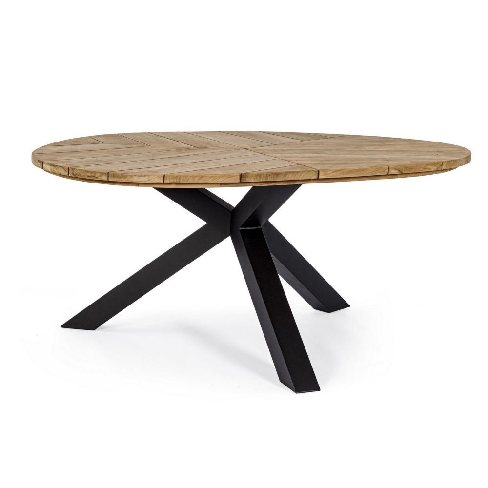 kerek fa kulteri asztal tikfa fekete fem asztallab modern butor kertibutor terasz nyaralo etterem kavezo.jpg